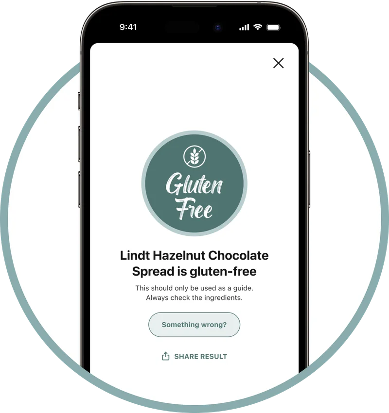 Phone showing a product is gluten-free