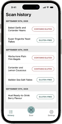 Phone showing scan history screen