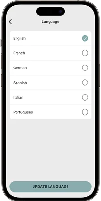 Phone showing language selection screen