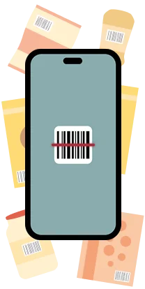 Phone scanning products with groceries around it