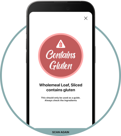Gluten warning on Gluten Free Scanner app
